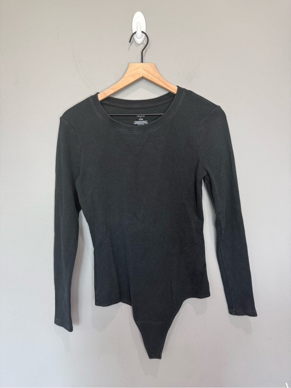 Nuuds Ribbed Long Sleeve Bodysuit Black Size Large